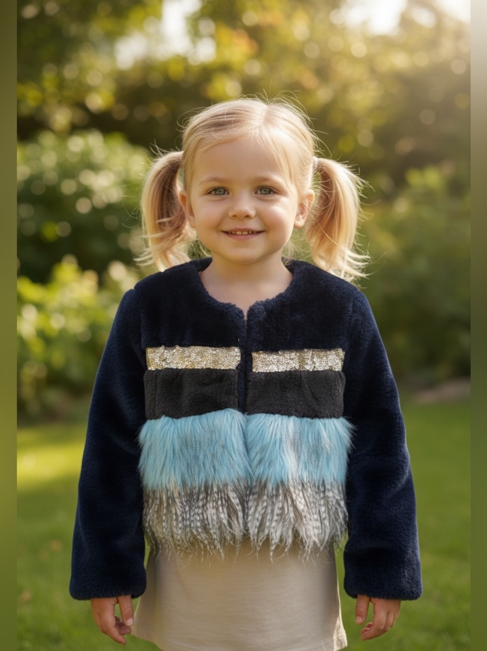 Imoga little girls colorblock faux fur Francesca coat size 7